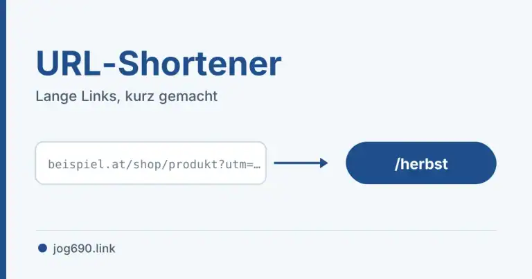 Langer Link mit Tracking-Parametern wird per Pfeil zu einem kurzen Link wie /herbst, daneben die Überschrift URL-Shortener